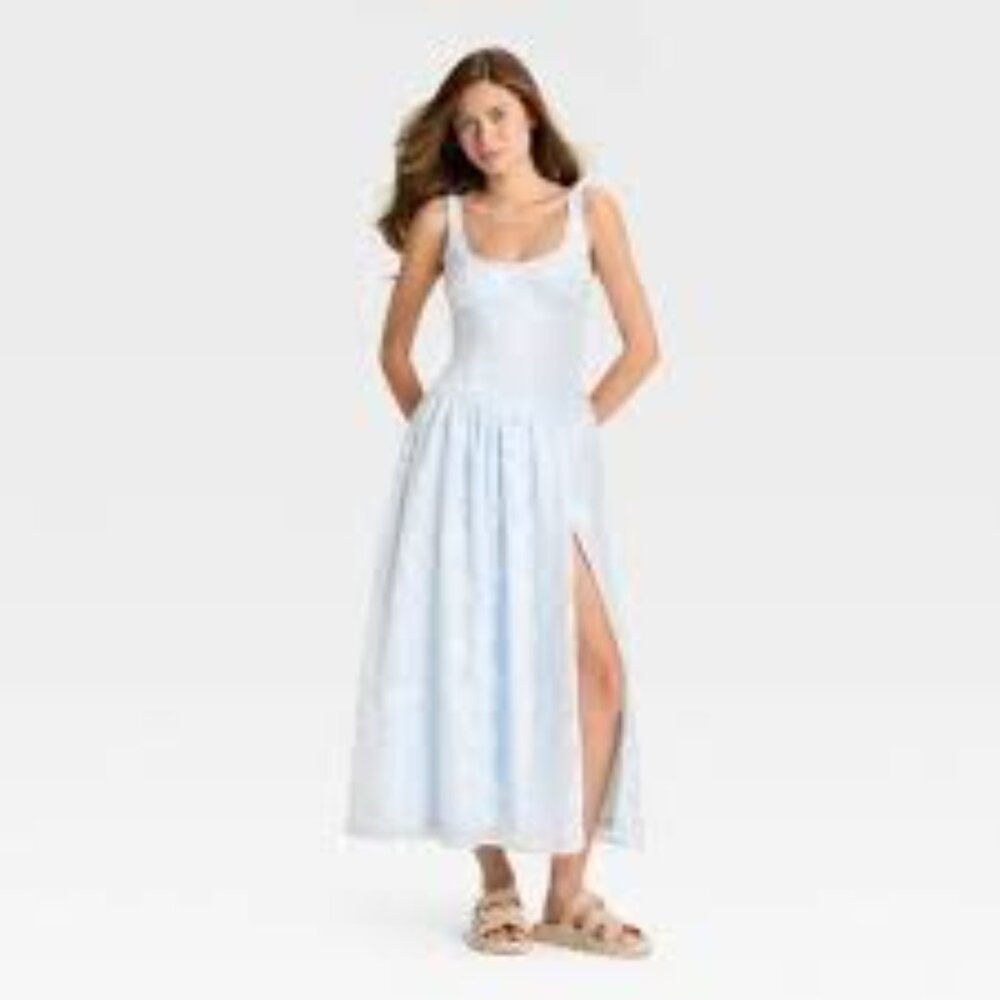 ~Women's Jacquard Tulle Trim Maxi A-Line Dress - Wild Fable Powder Blue~XS~NWT's